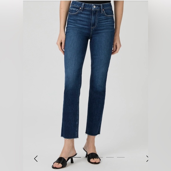 PAIGE Denim - Paige Cindy Crop Dark Wash Straight Leg Raw Hem Stretch Classic